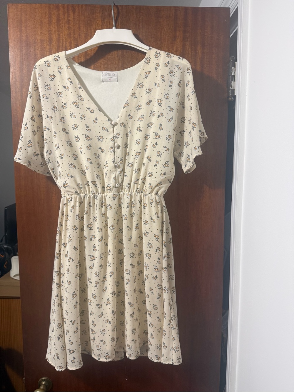 Sienna Sky Cream Floral V‑Neck Button Mini Dress